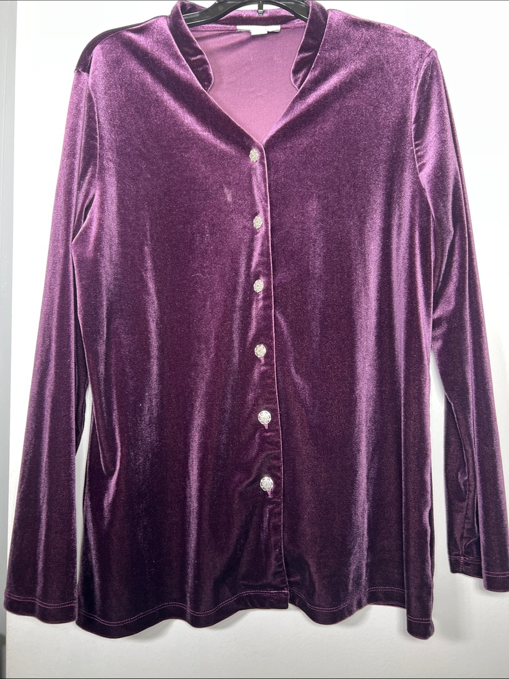 Velvet Long Sleeve Button-Front Tank Top - Deep Purple